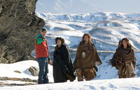 Director Roland Emmerich, Steven Strait and Camilla Belle on the set of "10,000 B.C."