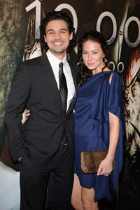 Actors Steven Strait and Lynn Collins at the Madrid premiere of "10,000 B.C." 