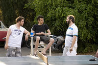 Seth Rogen, Jay Baruchel and director Judd Apatow on the set of "Knocked Up."
