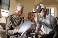 Billy Bob Thornton, Virginia Madsen and director Michael Polish on the set of "The Astronaut Farmer."