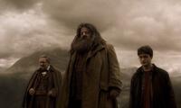 Jim Broadbent as Professor Horace Slughorn, Robbie Coltrane as Rubeus Hagrid and Daniel Radcliffe as Harry Potter in "Harry Potter and the Half-Blood Prince."