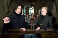 Alan Rickman as Professor Severus Snape, Emma Watson as Hermione Granger, Rupert Grint as Ron Weasley, Daniel Radcliffe as Harry Potter and Maggie Smith as Professor Minerva McGonagall in "Harry Potter and the Half-Blood Prince."