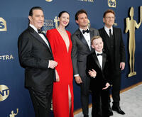 
	Ciar&aacute;n Hinds, Caitriona Balfe, Jamie Dornan, Jude Hill and Kenneth Branagh

