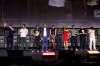 
	Kevin Feige, Ryan Reynolds, Shawn Levy, Hugh Jackman, Emma Corrin, Dafne Keen, Jennifer Garner, Chris Evans, Channing Tatum and Wesley Snipes
