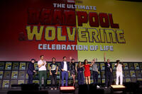 
	Kevin Feige, Ryan Reynolds, Shawn Levy, Hugh Jackman, Emma Corrin, Dafne Keen, Jennifer Garner, Chris Evans, Channing Tatum and Wesley Snipes
