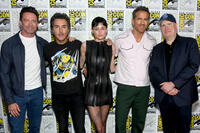 
	Hugh Jackman, Shawn Levy, Emma Corrin, Ryan Reynolds and Kevin Feige
