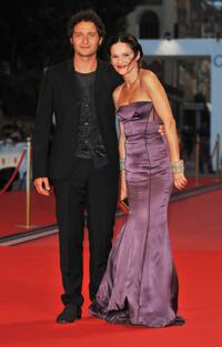 Claudio Santamaria and Chiara Caselli at the premiere of "La terra Degli Uomini Rossi" during the 65th Venice Film Festival.