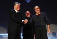 Ermanno Olmi, Marco Muller and Adriano Celentano at the 65th Venice Film Festival.