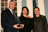 Colin Powell, Debbie Allen and Alma Powell at the ceremony to recognize the cultural ambassadors under the Culture Connect program.