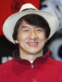Jackie Chan at a press conference promoting the Jackie Chan brand headwear collection in collaboration with Japanese headwear company Shigematsu in Japan.