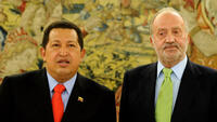 Hugo Chavez and Juan Carlos at the Zarzuela Palace in Spain.