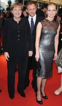 Angela Merkel, Andrzej Chyra and Magdalena Cielecka at the premiere of "Katyn" during the 58th Berlinale Film Festival.