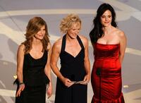 Glenn Close, Kyra Sedgwick and Mary-Louise Parker at the 59th Annual Primetime Emmy Awards present the Outstanding Made for Television Movie onstage.