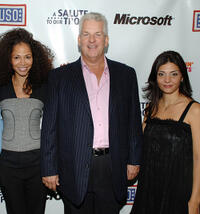 Sherri Saum, Lenny Clarke and Callie Thorne at the "A Salute To Our troops" ceremony in New York.