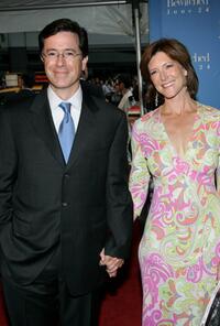 Stephen Colbert and his wife at the premiere of "Bewitched."