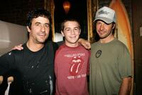 Andy Kessler, Michael Angarano and Tony Alva at the opening of "Lords Of Dogtown" Art Collection.