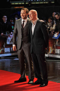 Jai Courtney and Bruce Willis attend the UK premiere of "A Good Day To Die Hard."
