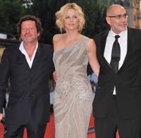 Joaquim de Almeida, Charlize Theron and Director Guillermo Arriaga at the premiere of "The Burning Plain" during the 65th Venice Film Festival.