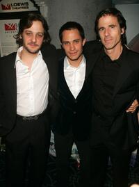 Rodrigo de la Serna, Gael Garcia Bernal and Director Walter Salles at the premiere of "The Motorcycle Diaries."