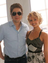 Benicio Del Toro and actress Jessica Alba at the Miramax distributor lunch at the Majestic Beach during the 58th International Cannes Film Festival.