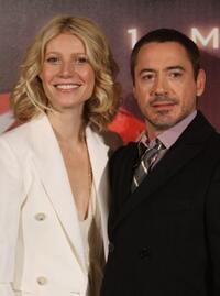 Gwyneth Paltrow and Robert Downey, Jr. at the Berlin photocall of "Iron Man."