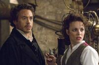 Robert Downey, Jr. as Sherlock Holmes and Rachel McAdams as Irene Adler in "Sherlock Holmes."