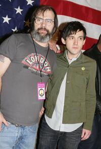 Steve Earle and Conor Oberst of Bright Eyes at the press conference to unveil the "Bring 'Em Home Now!" postage stamp.