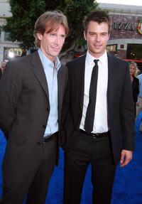 Director Michael Bay and Josh Duhamel at the premiere of "Transformers."
