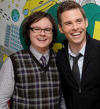 Clark Duke and James Marsden at the MTV's TRL.