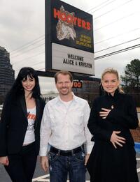 Krysten Ritter, Coby Brooks and Alice Eve at the Hooters in Atlanta, Georgia.