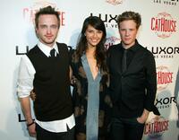 Aaron Paul, Tamara Feldman and Ashton Holmes at the grand opening of the CatHouse.