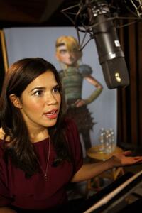 America Ferrera on the set of "How to Train Your Dragon."