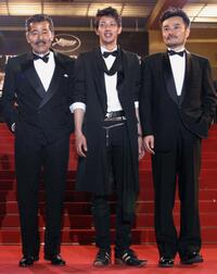 Tatsuya Fuji, Joe Odagiri and Asano Tadanobu at the screening of "Akarui Mirai" during the 56th Cannes Film Festival.