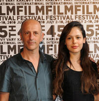 Director August Vila and Martina Garcia at the press conference of "La Mosquitera" during the 45th Karlovy Vary Film Festival.