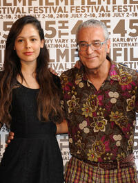 Martina Garcia and producer Luis Minarro at the press conference of "La Mosquitera" during the 45th Karlovy Vary Film Festival.