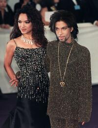 Mayte Garcia and Prince at the De Beer and Versace "Diamonds are forever" charity fashion event.