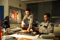 Kerr Smith as Axel Palmer and Edi Gathegi as Deputy Martin in "My Bloody Valentine 3-D."