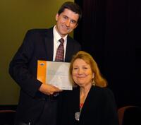 Teri Garr and Rogers at the NuStep Pinnacle Award Presentation live interview.
