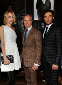 Ruta Gedmintas, designer Tommy Hilfiger and Ed Westwick at the Tommy Hilfiger Fall 2011 Men's Collection in New York.