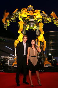 Director Michael Bay and actress Megan Fox at the Sydney press conference for "Transformers."