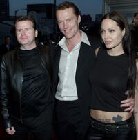 Director Simon West, Iain Glen and Angelina Jolie at the premiere of "Lara Croft: Tomb Raider."