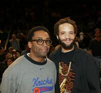 Spike Lee and Savion Glover at the New York Knicks versus Chicago Bulls NBA game.