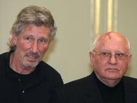 Roger Waters and Mikhail Gorbachev at the photocall of "Cinema For Peace" during the 59th Berlin Film Festival.