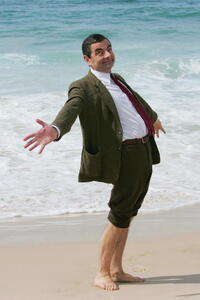 Rowan Atkinson on Sydney's Bondi Beach to promote "Mr. Bean's Holiday."
