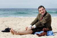 Rowan Atkinson at Bondi Beach in Australia to promote "Mr. Bean's Holiday."