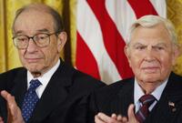 Alan Greenspan and Andy Griffith at the Presidential Medal of Freedom the nation's highest civil award.