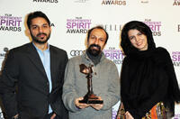Peyman Maadi, director Asghar Farhadi and Leila Hatami at the 2012 Film Independent Spirit Awards in California.
