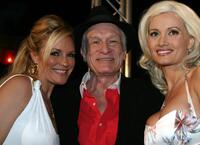 Bridget Marquardt, Hugh Hefner and Holly Madison at the party to celebrate his 80th birthday.
