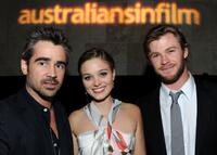 Colin Farrell, Bella Heathcote and Chris Hemsworth at the Australians In Film's 2010 Breakthrough Awards.