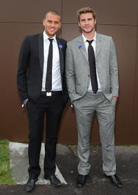 Rhys Uhlich and Liam Hemsworth at the AAMI Victoria Derby Day in Australia.